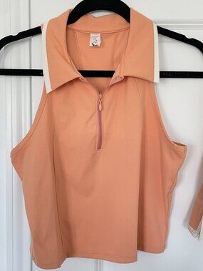 Old Navy PowerSoft Tennis Set Women M L Orange Half Zip Polo Skort Athletic Golf